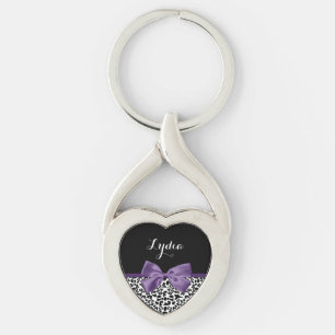 Porte-clés Jeune Empreinte de léopard, Joli Ruban Violet, No