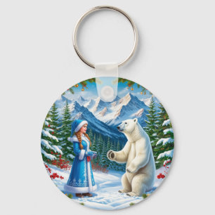 Porte-clés Jeune fille de neige avec décoration festive et ou