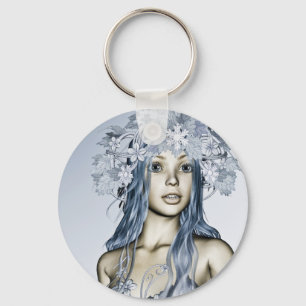 Porte-clés Jeune fille de neige bleue Portrait Fantastique d'