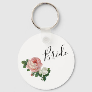 Porte-clés Jeune mariée rose de roses de fleurs élégantes