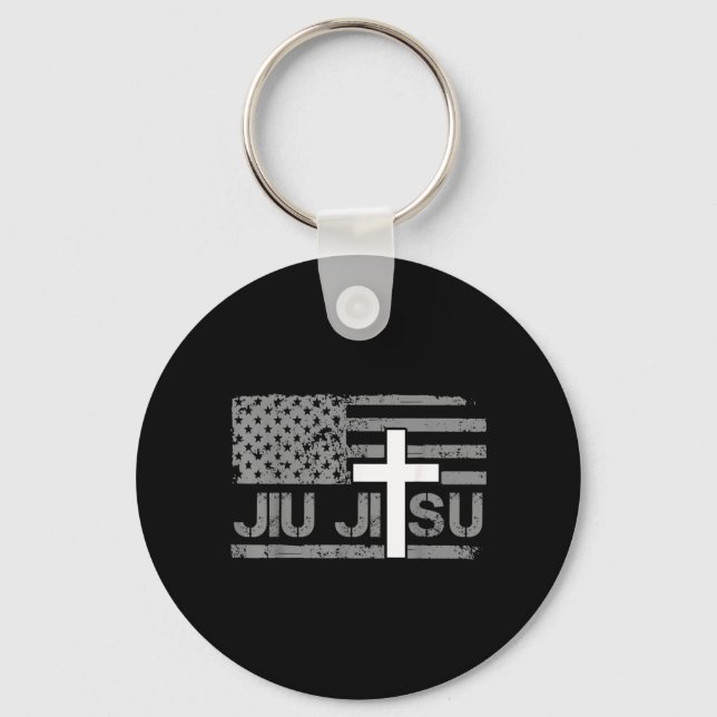 Porte-clés Jiu Jitsu chrétien Croix du drapeau américain Homm (Recto)