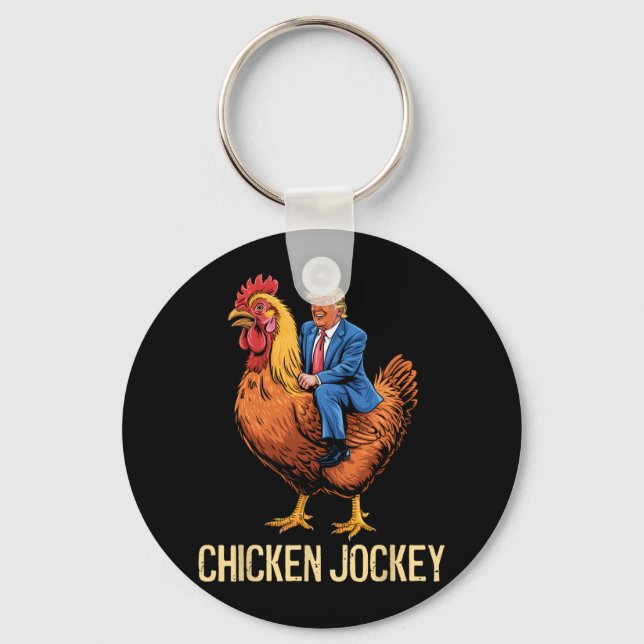 Porte-clés Jockey de poulet Trump Mème amusant 5 (Recto)