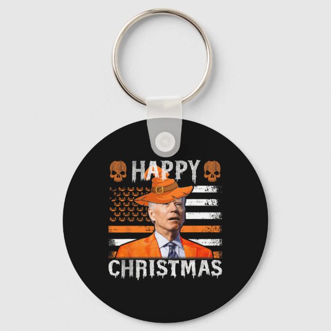 Porte-clés Joe Biden Joyeux Halloween Joyeux Noël NOUS Drapea (Recto)