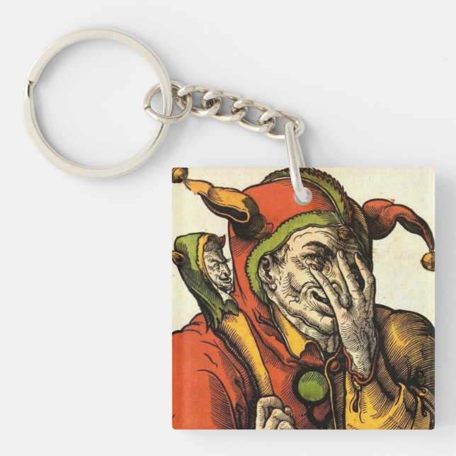 Porte-clés Joker, farceur ou imbécile médiéval classique. Cru (Devant)