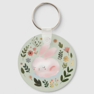 Porte-clés Joli Art de nurserie de couronne florale de lapin