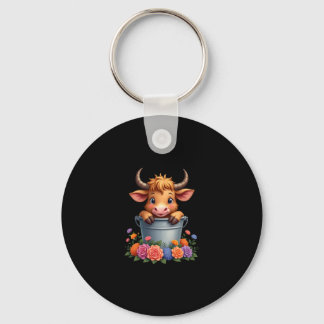 Porte-clés Joli bébé vache highland avec fleurs Veau Animal c