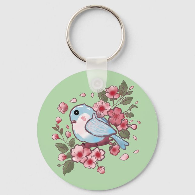 Porte-clés Joli bleu de printemps et aquarelle de fleurs de c (Recto)
