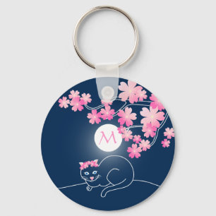 Porte-clés Joli bleu de Sakura de rose de lune de fleurs de