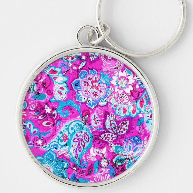 Porte-clés Joli bleu rose fleurs motif (Devant)