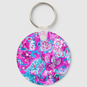 Porte-clés Joli bleu rose fleurs motif