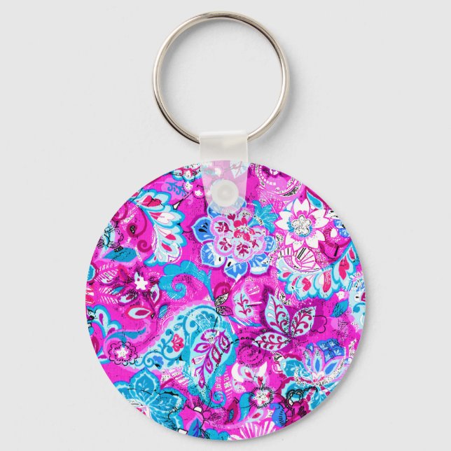 Porte-clés Joli bleu rose fleurs motif (Recto)