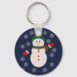 Porte-clés Joli bonhomme de neige avec flocons d'argent Noël 