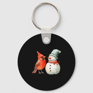 Porte-clés Joli bonhomme de neige avec oiseau scène de Noël d