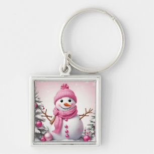 Porte-clés Joli bonhomme rose de Noël