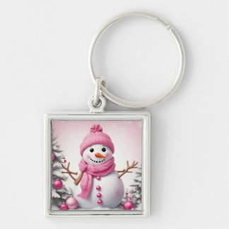 Porte-clés Joli bonhomme rose de Noël
