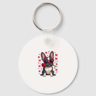 Porte-clés Joli Boston Terrier en Lunettes Rose Saint Valenti