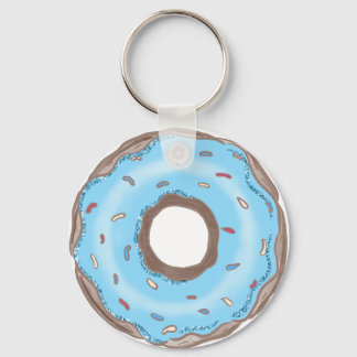 Porte-clés Joli bouton de faveur d'anniversaire de donut bleu