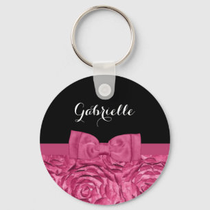 Porte-clés Joli Bow rose et noir Rose Motif avec nom