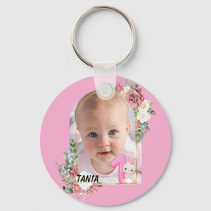 Porte-clés Joli cadre floral rose pour bébé fille Premier Noë