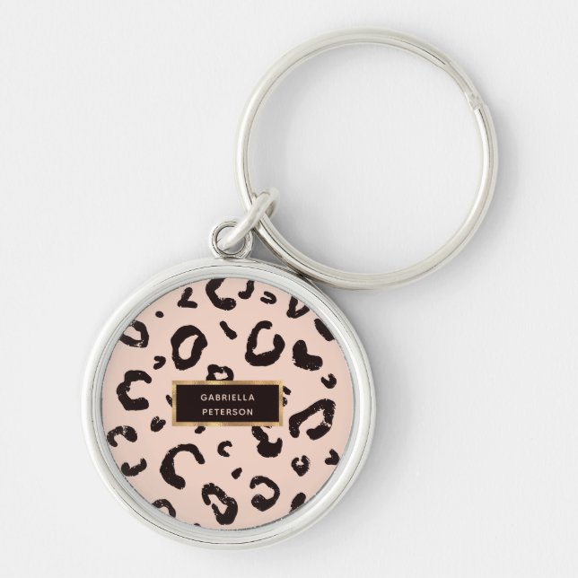 Porte-clés Joli cadre léopard rose or (Devant)
