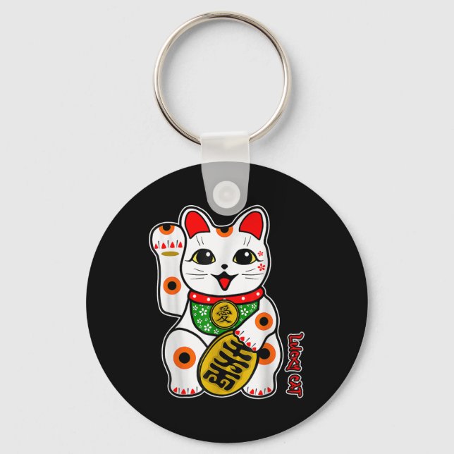 Porte-clés Joli Calico Blanc Chat Lucky Maneki-neko Haut (Recto)