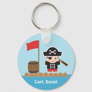 Porte-clés Joli capitaine pirate océan radeau garçon