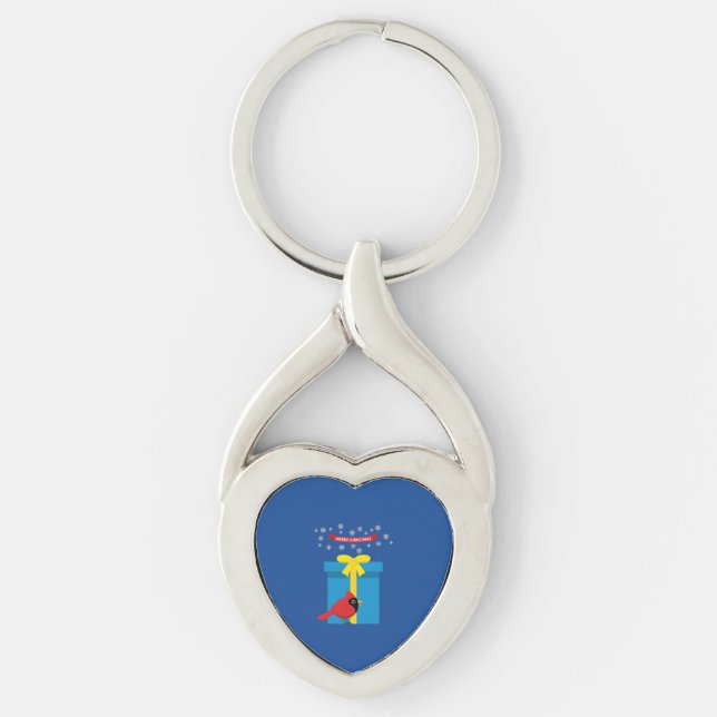 Porte-clés Joli Cardinal Rouge Avec Cadeau Bleu (Devant)