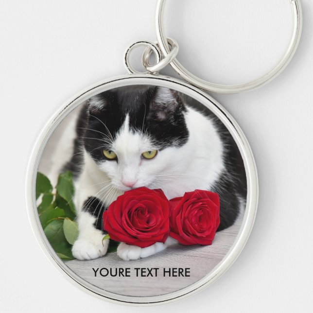 Porte-clés Joli chat avec la rose rouge (Devant)