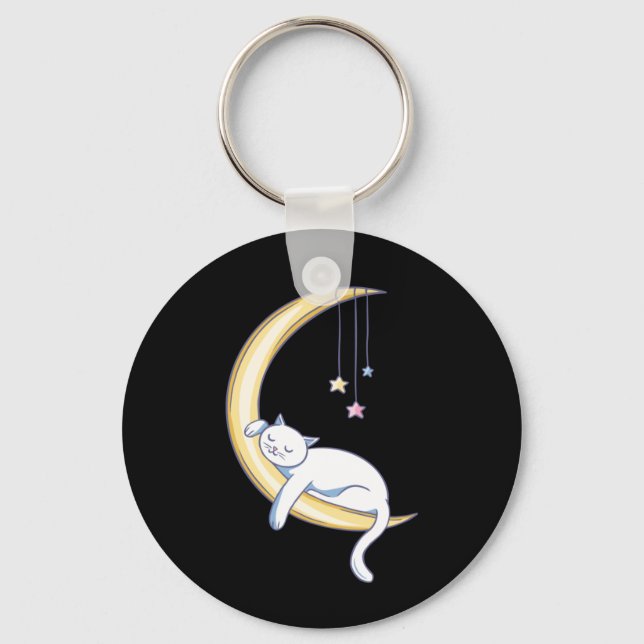 Porte-clés Joli Chat Blanc Endormi (Recto)