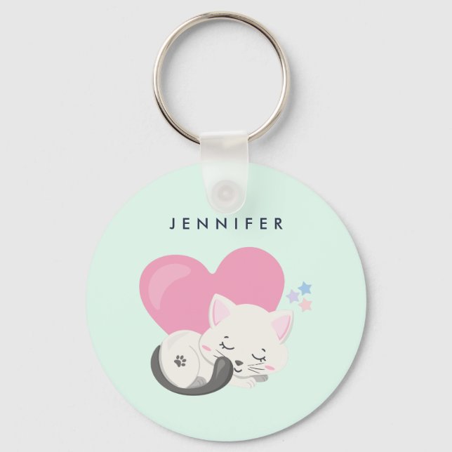 Porte-clés Joli chat blanc endormi (Recto)