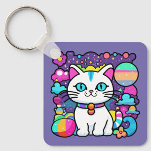 Porte-clés Joli Chat Cosmique Blanc