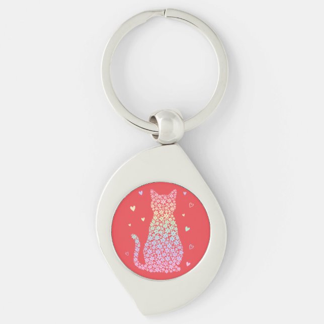 Porte-clés  joli chat doux arc-en-ciel cœurs dégradé pastel (Devant)