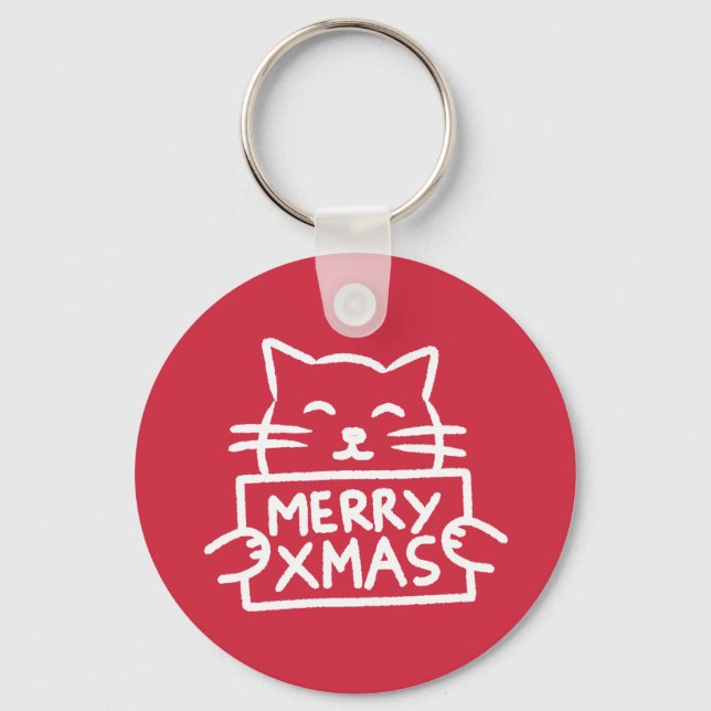 Porte-clés Joli Chat Joyeux Noël (Recto)