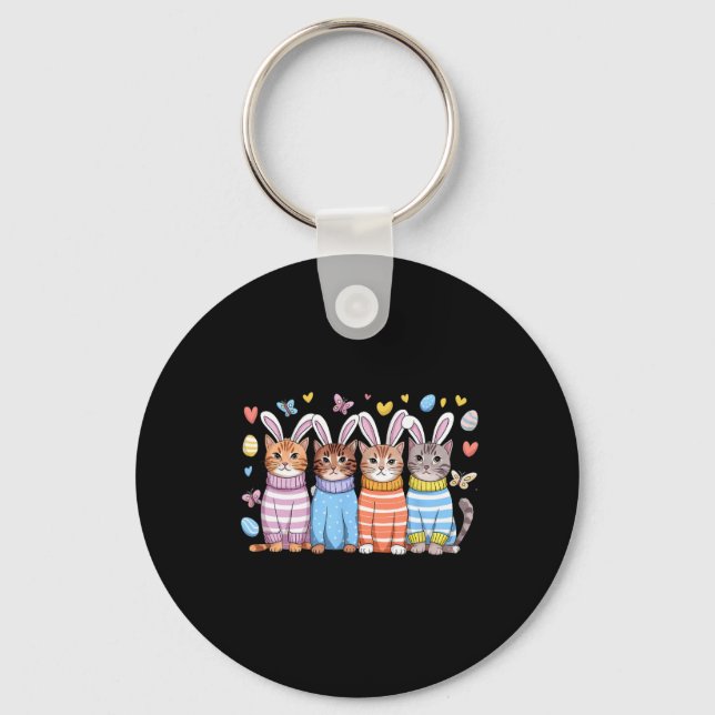 Porte-clés Joli Chat Mignon Joyeuses Pâques Lapin Oreilles et (Recto)