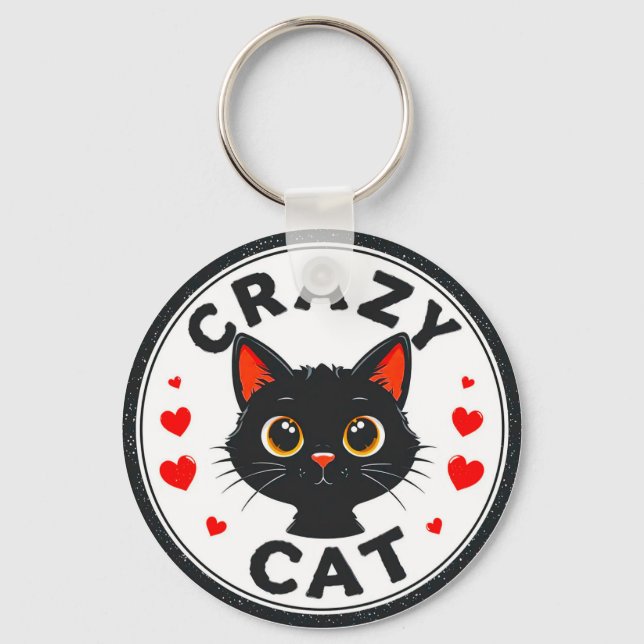Porte-clés Joli chat noir avec des cœurs (Recto)