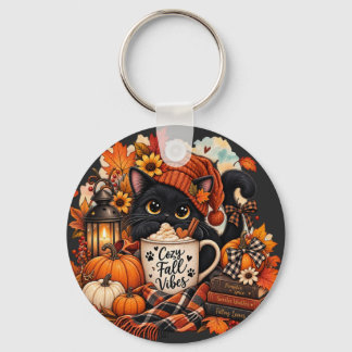 Porte-clés Joli Chat Noir d'Automne