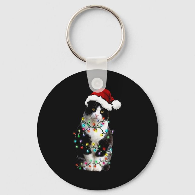 Porte-clés Joli Chat Noir Smoking Noël Lumière Chat Noël (Recto)