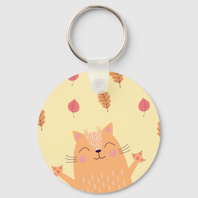 Porte-clés Joli chat orange roux jouant dans les feuilles d'a (Recto)