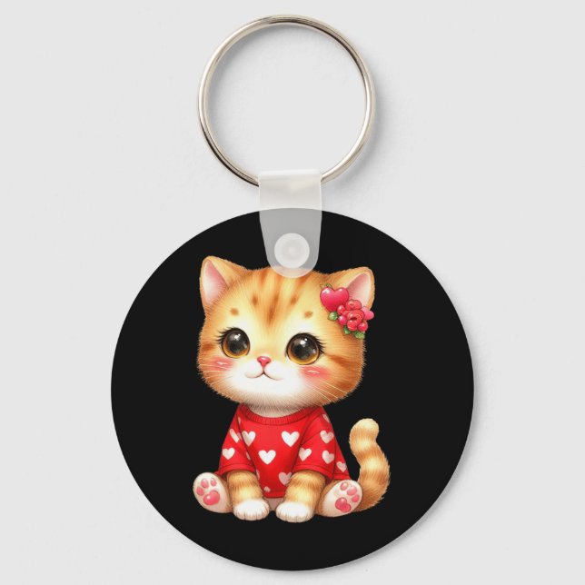 Porte-clés Joli chaton de la Saint-Valentin avec cœur  (Recto)