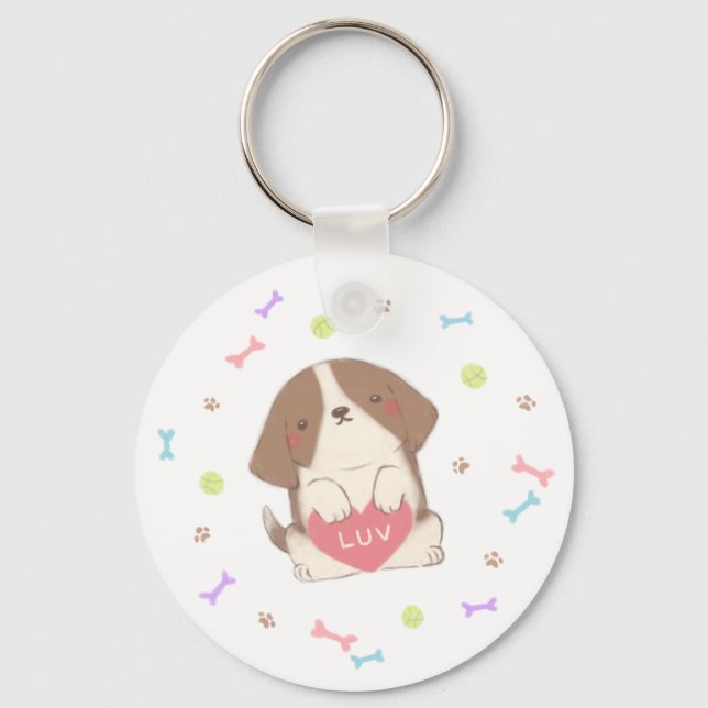 Porte-clés Joli chiot avec l'illustration de LUV (Recto)