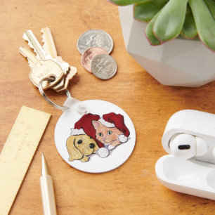 Porte-clés Joli Christmas Labrador Puppy et Orange Tabby