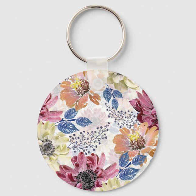 Porte-clés Joli chrysanthème rose Vintage (Recto)