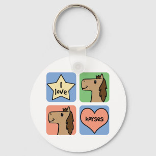 Porte-clés Joli Clip Art de Dessin Animé J'adore les Chevaux
