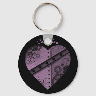 Porte-clés Joli coeur pourpre steampunk avec votre nom