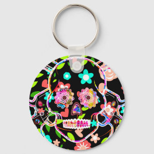 Porte-clés Joli crâne floral coloré