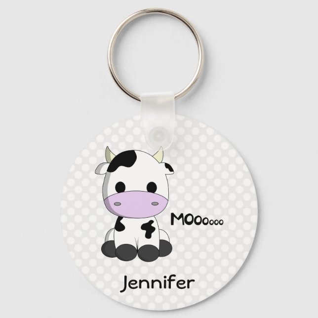 Porte-clés Joli dessin de vache kawaii bébé avec nom enfants (Recto)