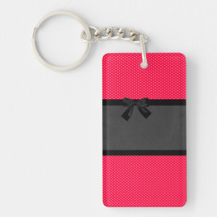 Porte-clés Joli Élégant Rouge à Points -Nœud Noir