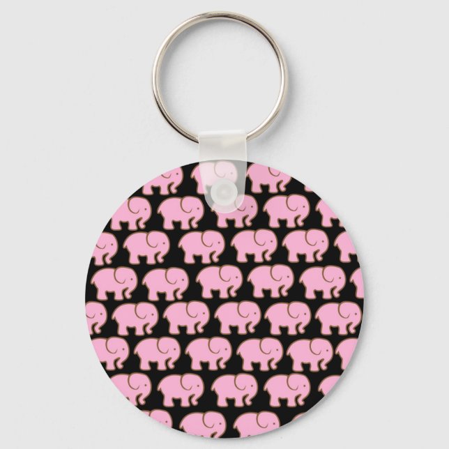 Porte-clés Joli Eléphants roses mignons sur noir (Recto)
