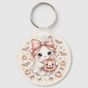 Porte-clés Joli Fantôme à Ruban Rose Halloween Citrouille Fêt
