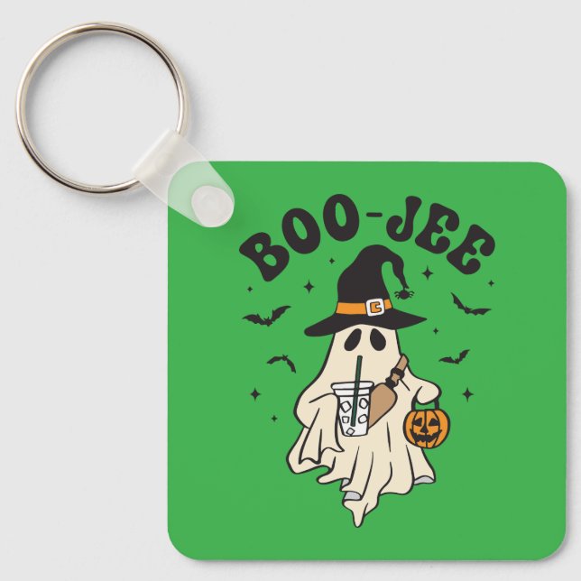 Porte-clés Joli fantôme boo avec café glacé (Recto)